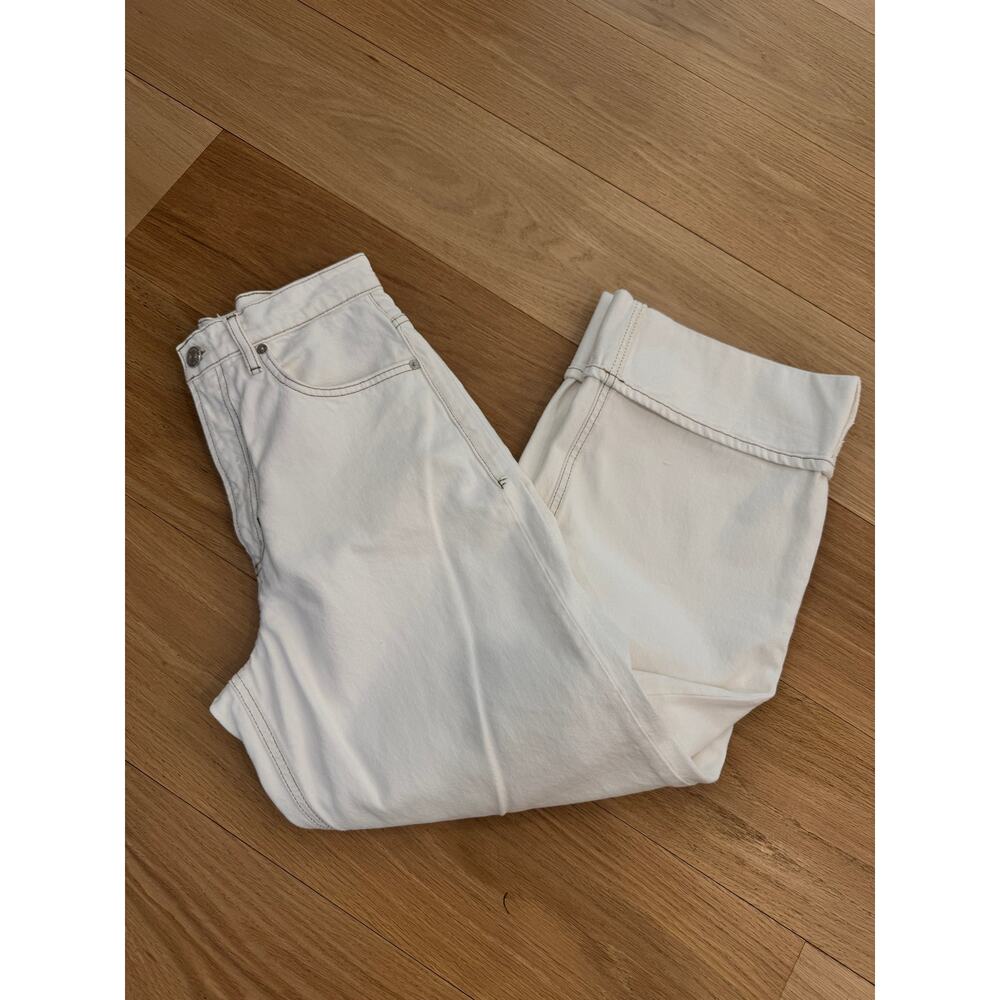 FRAME High Waist Roll Cuff Wide Leg Jeans Ecru Size 28 $298